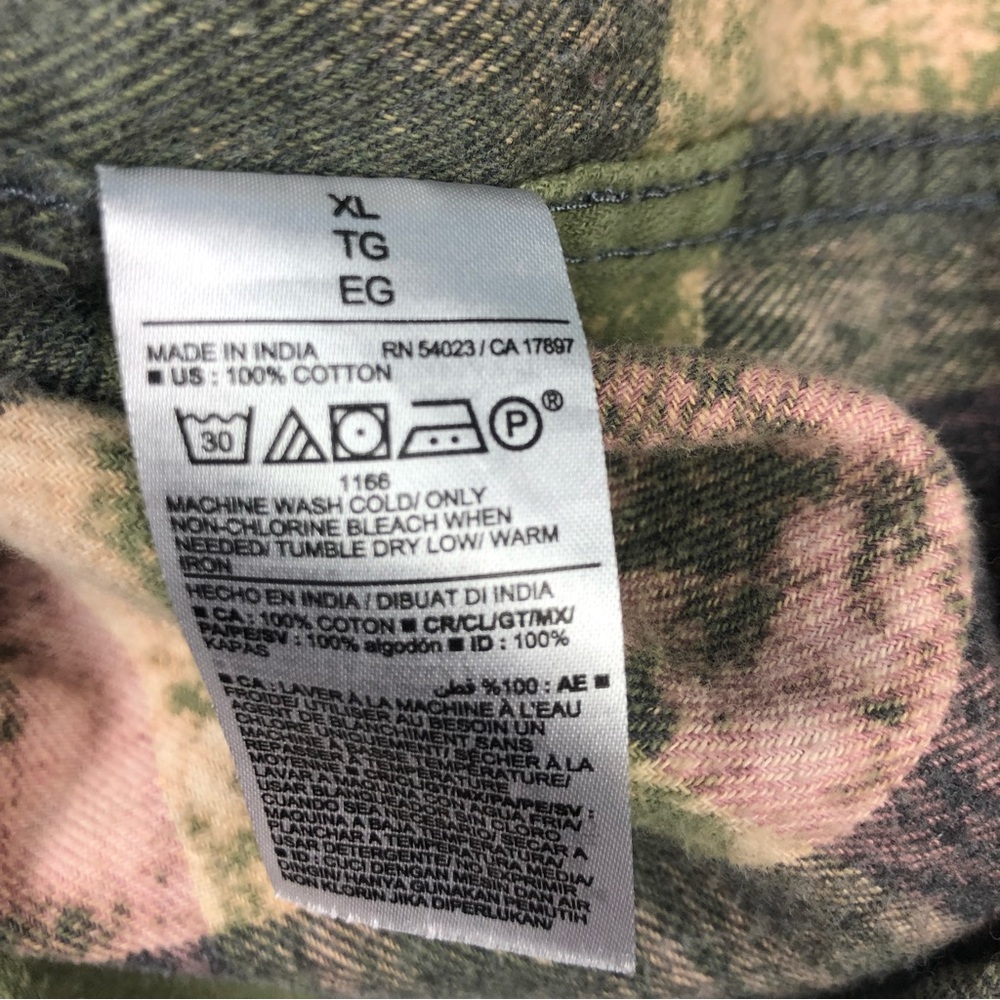 America Needs Farmers Shirt Upcycled Flannel Plaid Bleached Button Up Green Gray - Picture 8 of 9